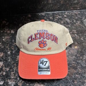 Clemson Tigers Hat Cap Strap Back Dad Mens One Size Khaki Orange 47 Clean Up